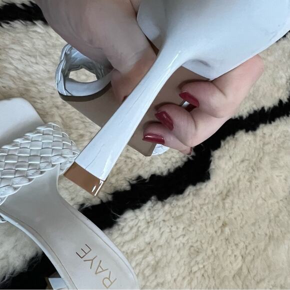 Revolve Raye Ali White Leather Woven Heels - Picture 8 of 9